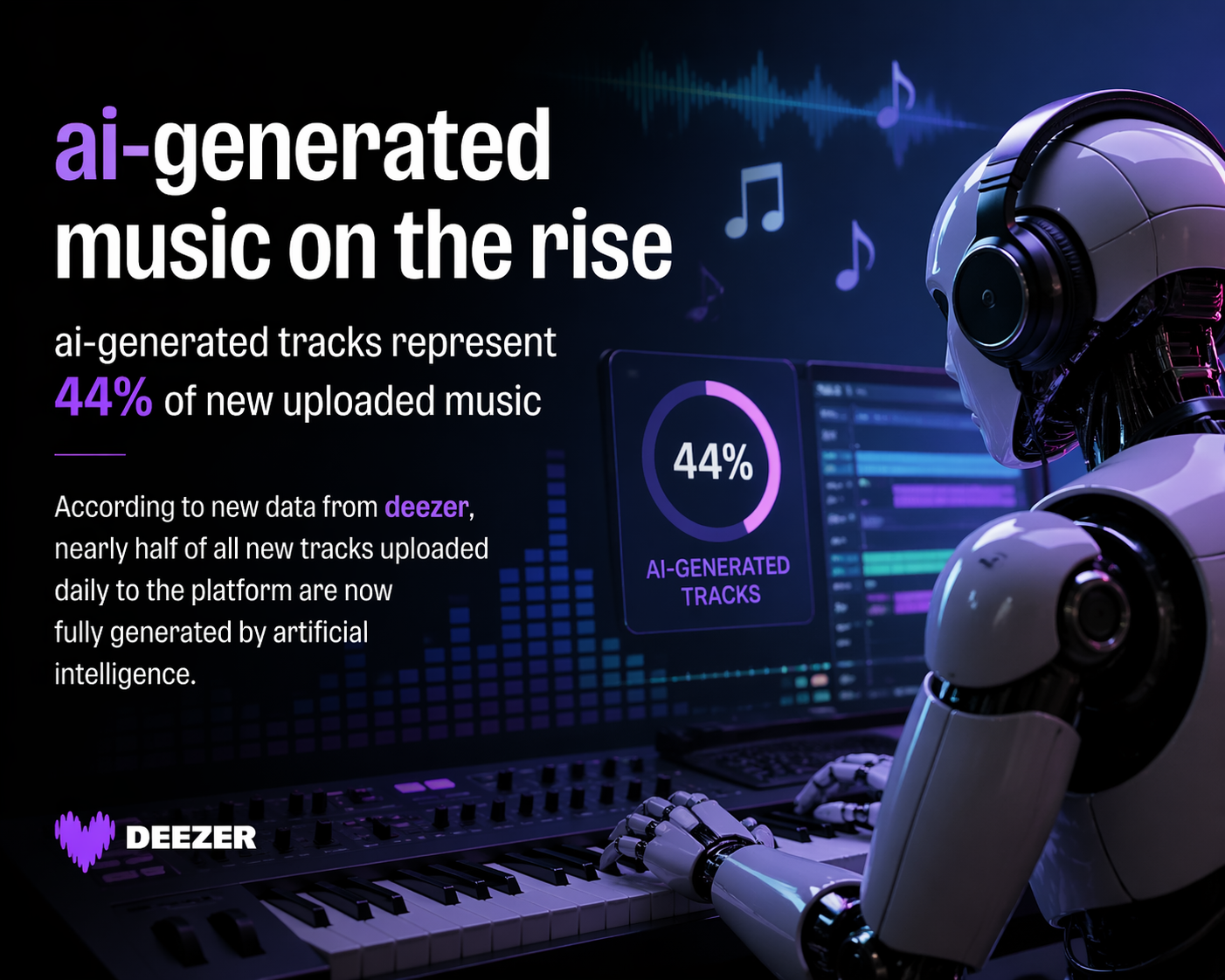 AI‑generated music now makes up 44% of all new uploads on  Deezer
